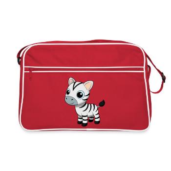 Baby-Zebra mit großen blauen Augen - Retro Tasche - Rot/Weiß - Vorne