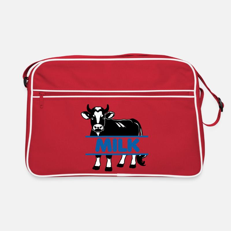 Milchkuh mit blauem Text "MILK" Retro Tasche