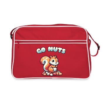 Squirrel Sitting on Nuts Cartoon Tee - Retro Bag - red/white - Front