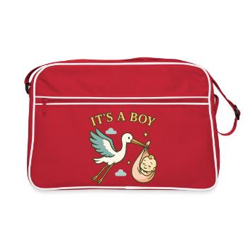 Hello Baby Boy - Storch bringt Baby – It's a Boy - Retro Tasche - Rot/Weiß - Vorne