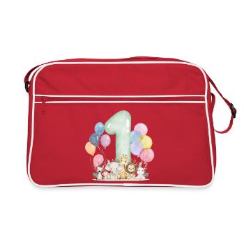 Erstes Geburtstag Tierwelt Ballon 1 - Retro Tasche - Rot/Weiß - Vorne
