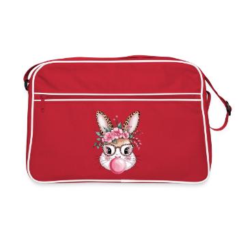 Blumenhase mit Brille und Kaugummi - Retro Tasche - Rot/Weiß - Vorne