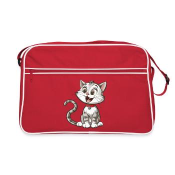 Cheerful cartoon cat with collar - Retro Bag - red/white - Front