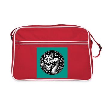 Fuchs und Gans in Freundschaft - Retro Tasche - Rot/Weiß - Vorne