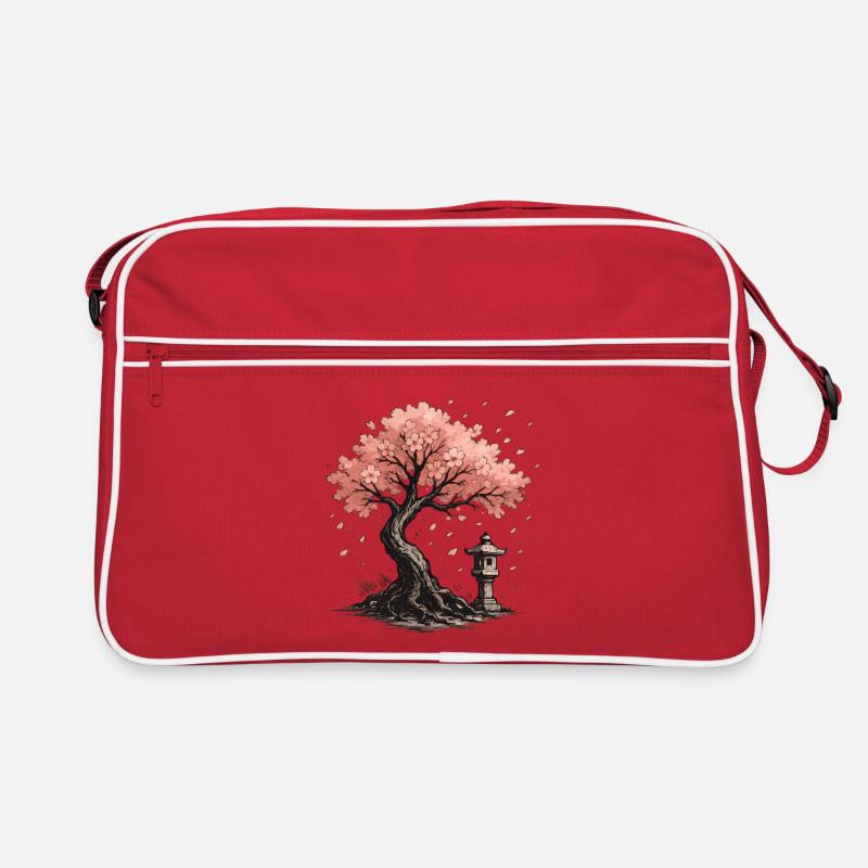 Conception d’arbre de cerisier japonais en fleurs - Sac Retro - rouge/blanc