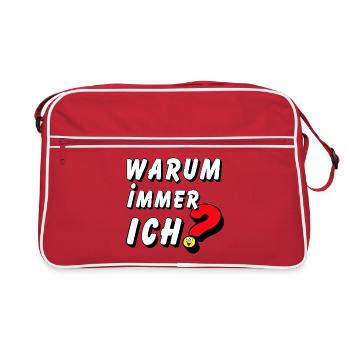 Warum Immer Ich? Smiley Fragezeichen - Retro Tasche - Rot/Weiß - Vorne
