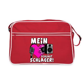 Schlager Party , Schlager Musik , Schlager Herz... - Retro Tasche - Rot/Weiß - Vorne