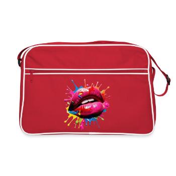 Lebendige Lippenkunst mit Color Splash - Retro Tasche - Rot/Weiß - Vorne