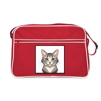 Tête de chat géométrique aux yeux verts - Sac Retro - rouge/blanc - Devant