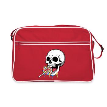 Crâne mordant des bonbons colorés - Sac Retro - rouge/blanc - Devant