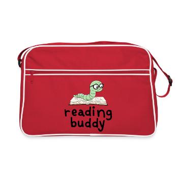 Reading friend Cute bookworm with book - Retro Bag - red/white - Front