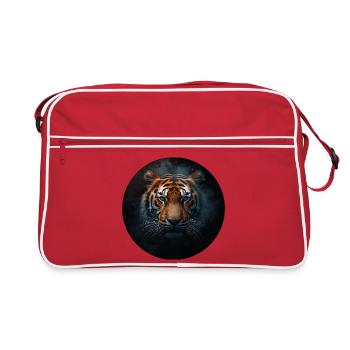 Intensiver Tigerporträt mit leuchtenden Augen - Retro Tasche - Rot/Weiß - Vorne