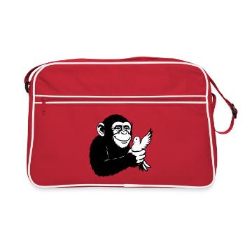 Singe tenant une colombe de la paix dans sa main - Sac Retro - rouge/blanc - Devant