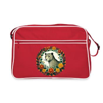 Elegant Leopard with Floral Frame - Retro Bag - red/white - Front