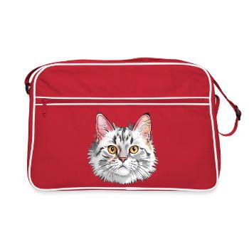 Realistic Cat Portrait Illustration - Retro Bag - red/white - Front