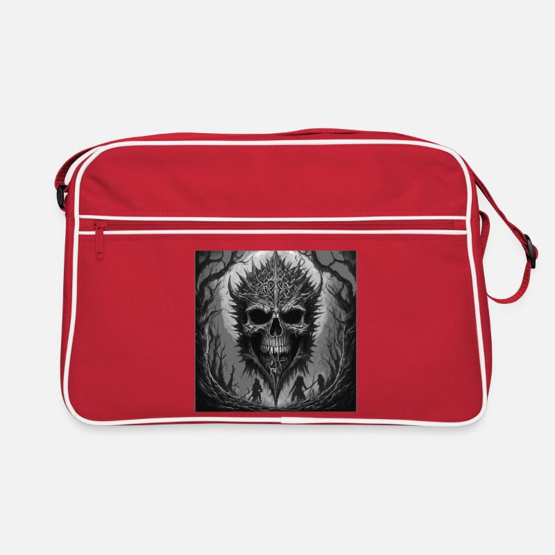Dark Forest Skull Shadow Art - Retro Bag - red/white