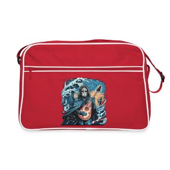 Mystic Ocean Wave with Ghostly Musician - Retro Bag - red/white - Front