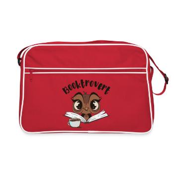Booktrovert Owl with Book and Coffee - Retro Bag - red/white - Front