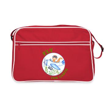 Eco Pilot – Regenwurm im Flugzeug - Retro Tasche - Rot/Weiß - Vorne
