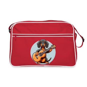 Chien Musicien Teckel avec Guitare - Sac Retro - rouge/blanc - Devant