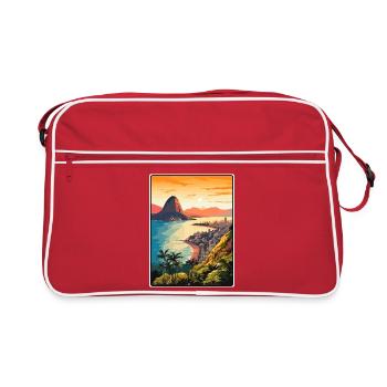 Rio De Janeiro Brasilien Sonnenuntergang über der Zuckerhutküste - Retro Tasche - Rot/Weiß - Vorne