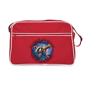 Space Raccoon with Telescope - Retro Bag - red/white - Front