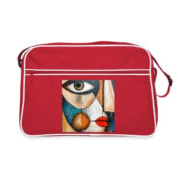 Expressive Geometric Abstract Portrait - Retro Bag - red/white - Front