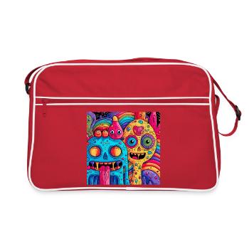 Créatures fantastiques psychédéliques colorées - Sac Retro - rouge/blanc - Devant