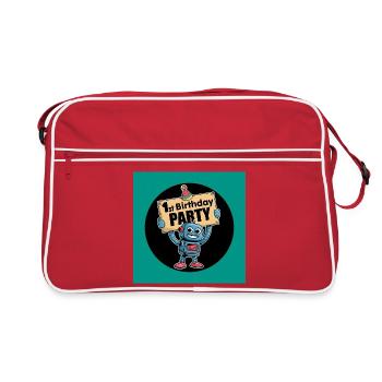 Robotischer 1. Geburtstag Jubelmotiv - Retro Tasche - Rot/Weiß - Vorne