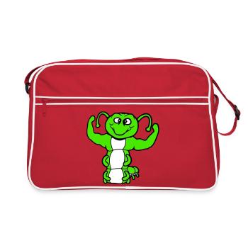 Raupe Bodybuilder stark Muskeln training Gym Hobby - Retro Tasche - Rot/Weiß - Vorne