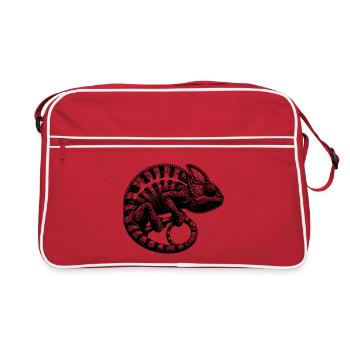 Jungle Reptile Chamäleon Tattoo - Retro Tasche - Rot/Weiß - Vorne
