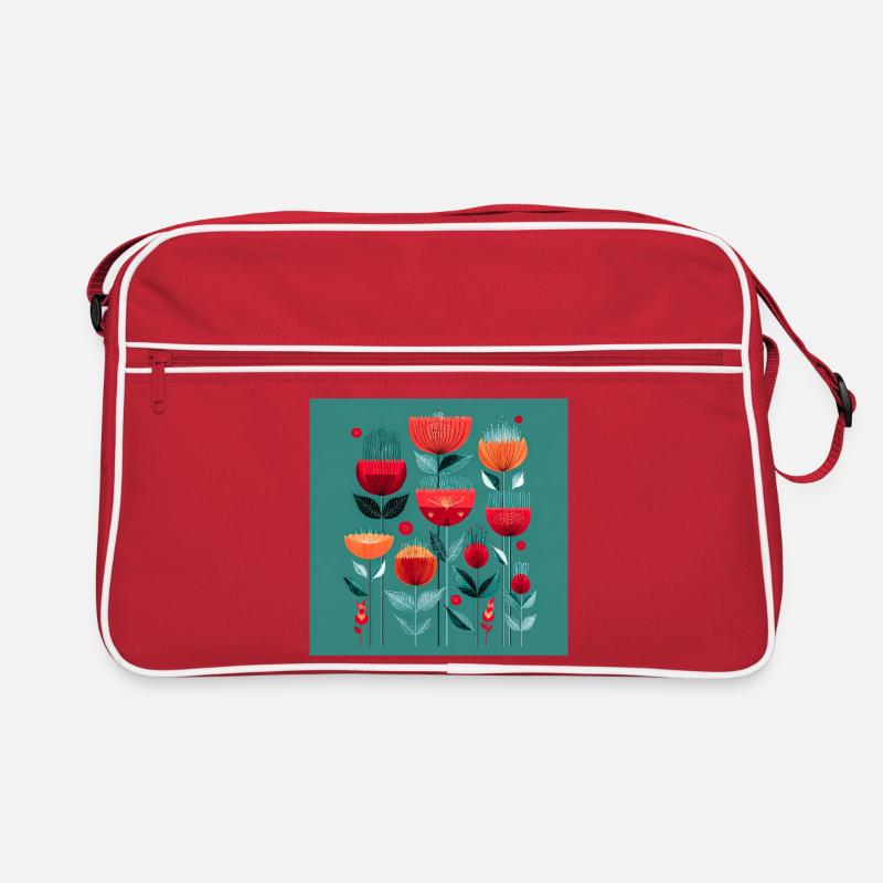 Abstrakte Blumen in leuchtenden Farben - Retro Tasche - Rot/Weiß