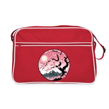 Cherry Blossom Mountain Landscape - Retro Bag - red/white - Front