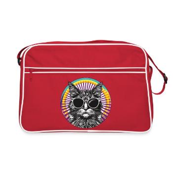 Portrait de chat avec lunettes de soleil - Sac Retro - rouge/blanc - Devant