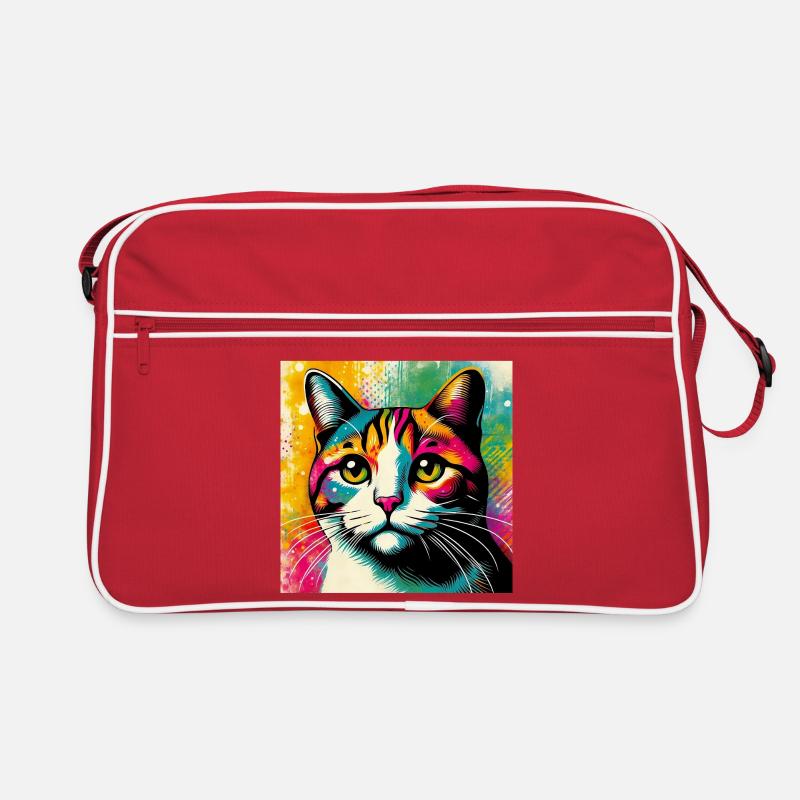 Katze - Retro Tasche - Rot/Weiß
