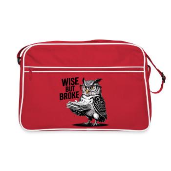 Weise, aber pleite Eule - Retro Tasche - Rot/Weiß - Vorne