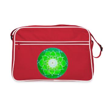 Bright green mandala with green leaves - Retro Bag - red/white - Front