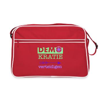 "Defend Democracy" Green Purple Purple Compass - Retro Bag - red/white - Front