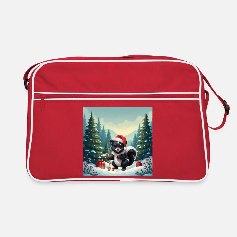 Christmas skunk in snowy forest Retro Bag