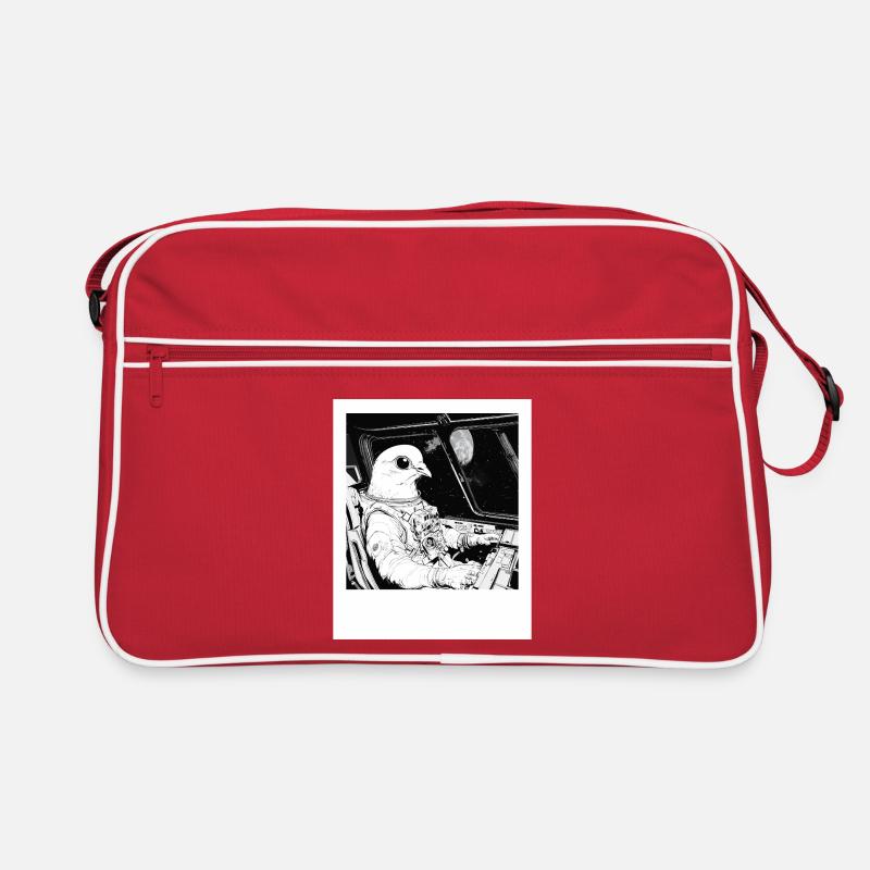 Pigeon de l’espace dans le cosmos des astronautes - Sac Retro - rouge/blanc