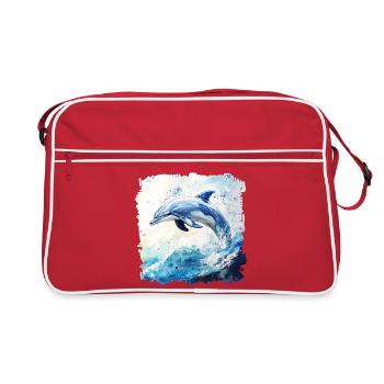 Watercolor Dolphin Leap - Retro Bag - red/white - Front