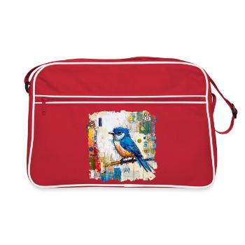 Oiseau bleu dans une mer abstraite de couleurs - Sac Retro - rouge/blanc - Devant