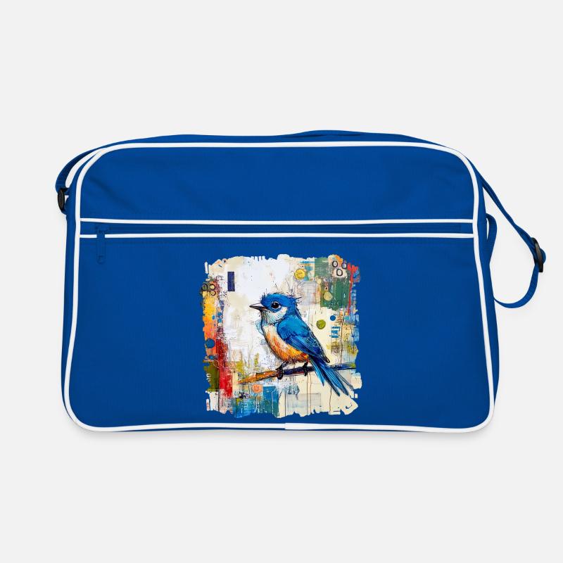 Blauer Vogel im abstrakten Farbmeer Retro Tasche