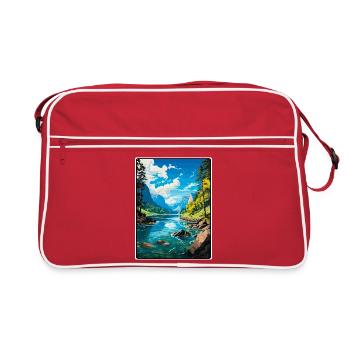 Bohinjer See, Slowenien, Azurgebirge, See, Aussicht - Retro Tasche - Rot/Weiß - Vorne