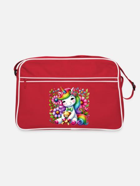 Rainbow Unicorn Floral Dream - Retro Bag - red/white - Front