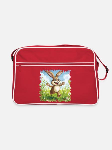 Lapin joyeux dans la prairie printanière - Sac Retro - rouge/blanc - Devant