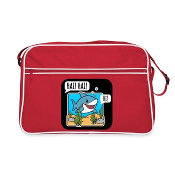 Le petit requin vous dit bonjour de manière amicale ! Le requin dit bonjour ! - Sac Retro - rouge/blanc - Devant