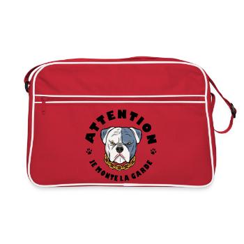Pitbull dog Be careful, I'm standing guard - Retro Bag - red/white - Front