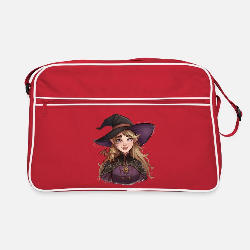 Fantasy witch with dragon on her shoulder Retro Bag