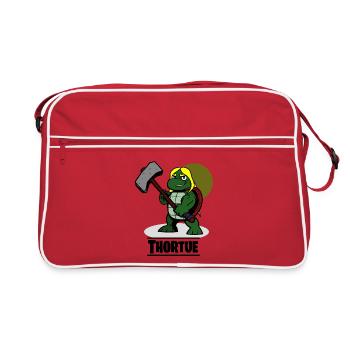 VERDAMMT! (Superheld Schildkröte) - Retro Tasche - Rot/Weiß - Vorne